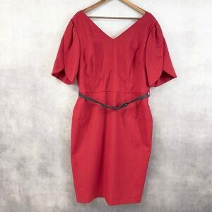 J Peterman Womens Dress 16 Red Wool Blend Pencil Cocktail Career Office Holiday